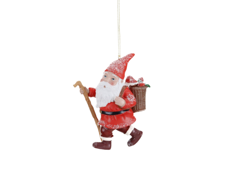 Snowy Woodland Santa Gnome Ornament – 9.5cm – Country of Origin : Belgium