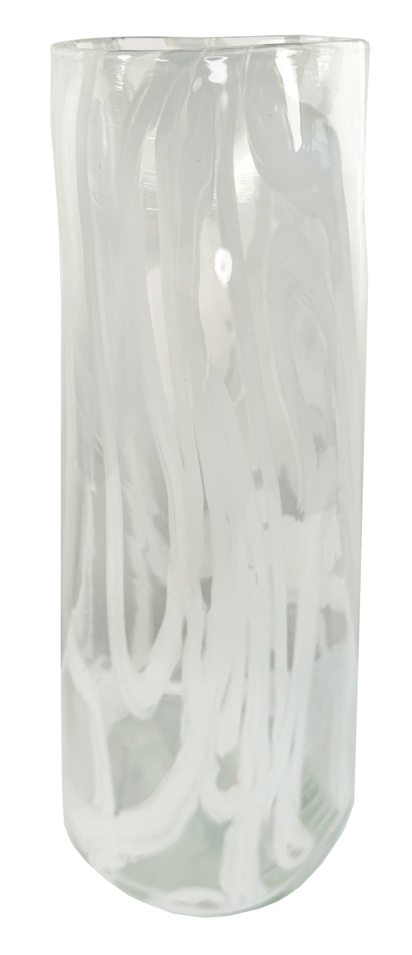 Glass triangle cylinder vase clear white lines d11,5;h39cm - Country of Origin : Estonia