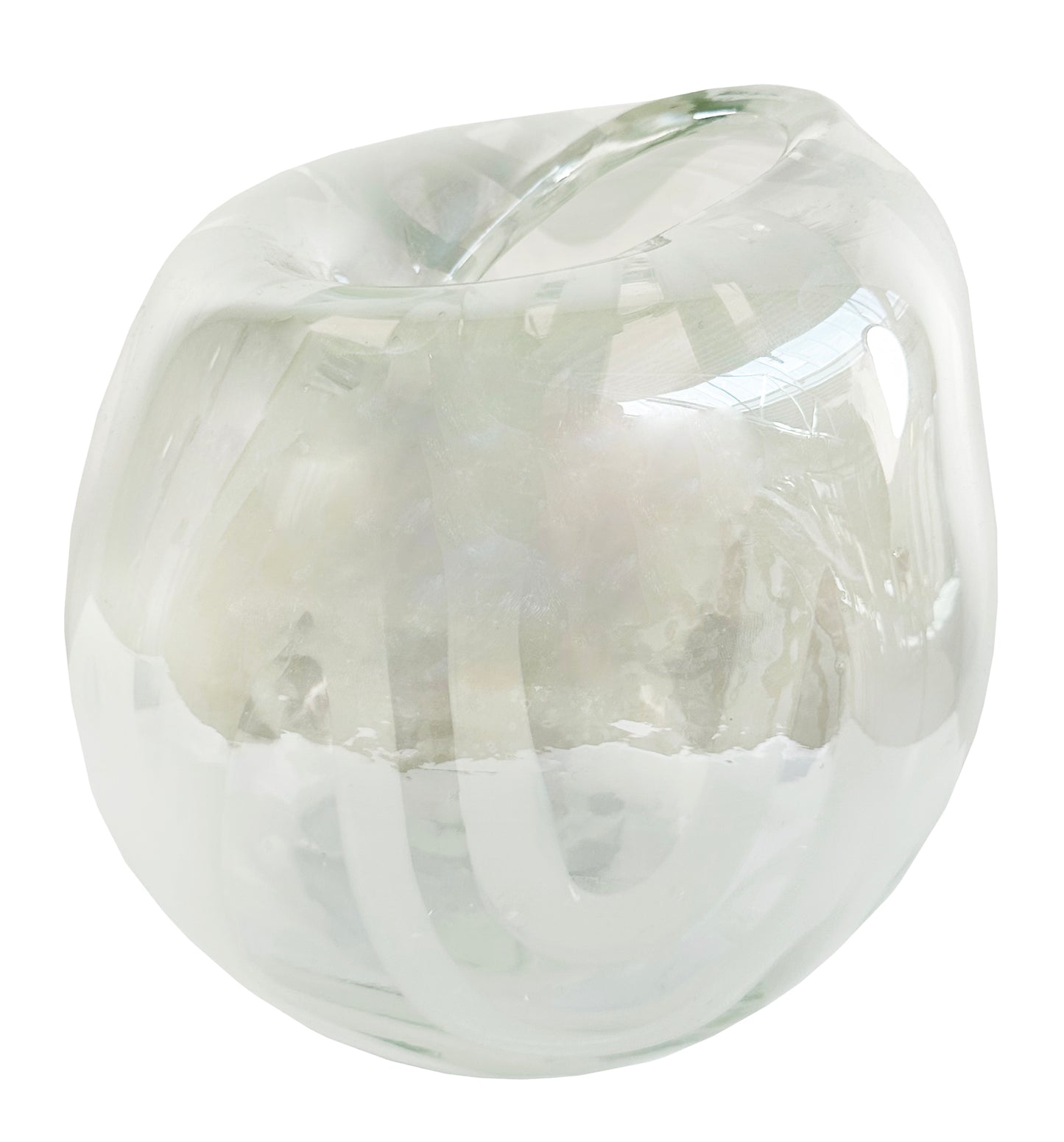 Glass organic ball shape vase clear white lines d17;h19cm - Country of Origin : Estonia