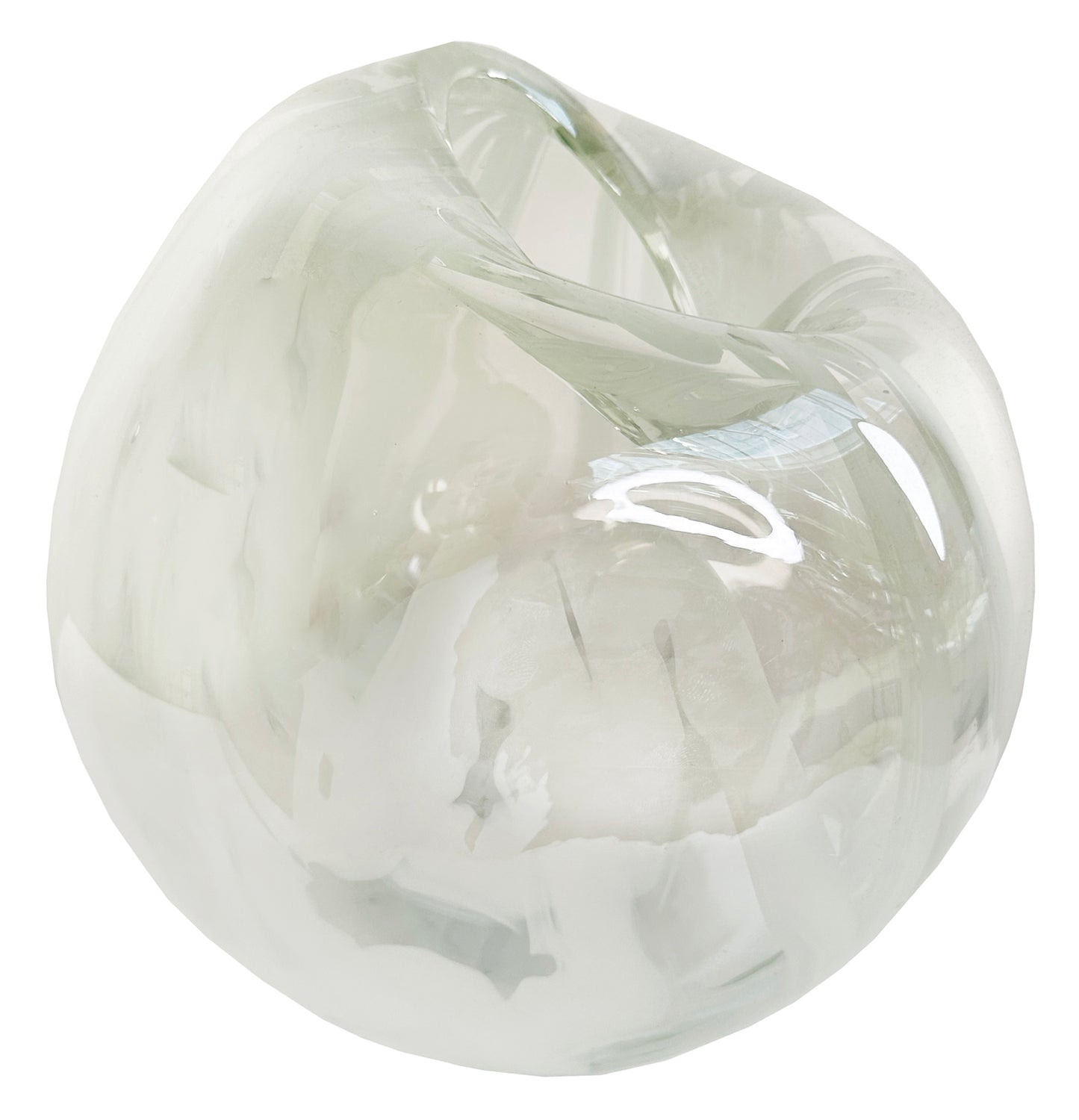 Glass organic ball shape vase clear white lines d20-22;h22cm - Country of Origin : Estonia