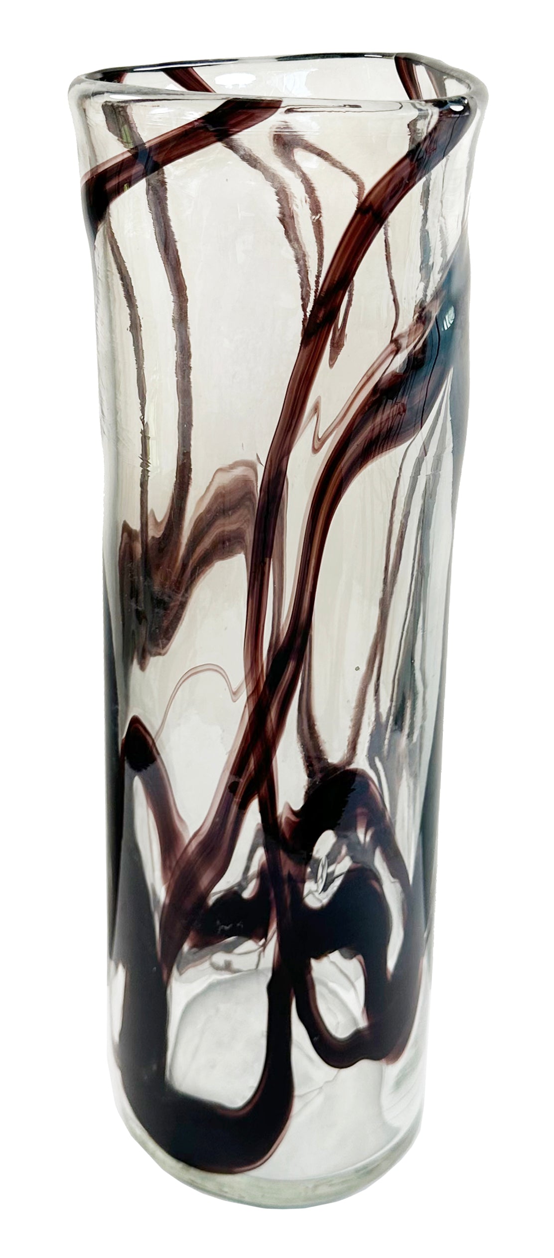 Glass triangle cylinder vase lustered black lines d11,5;h39cm - Country of Origin : Estonia