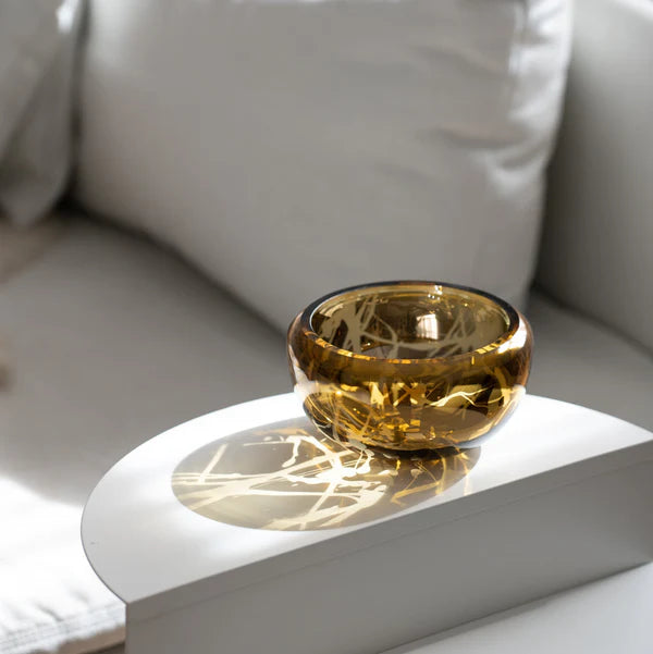 DECO Round Splashed Amber Bowl - Country of Origin : Latvia