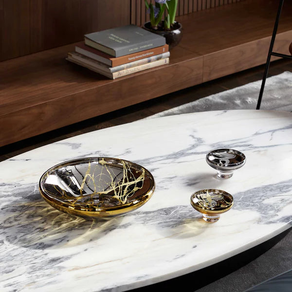 DECO Flat Splashed Amber Bowl - Country of Origin : Latvia