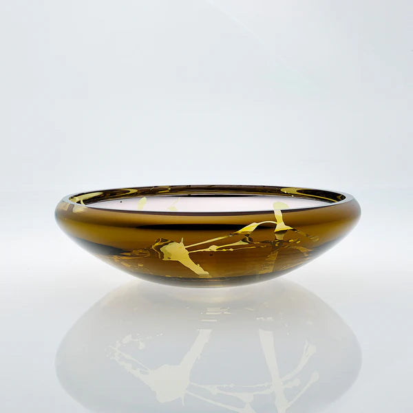 DECO Flat Splashed Amber Bowl - Country of Origin : Latvia