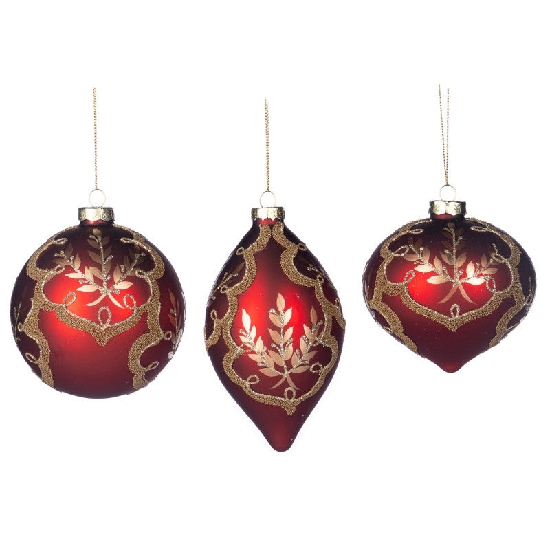 Glass Beaded Leaf and Vine Ball & Finial Ornament – Country of Origin : Belgium