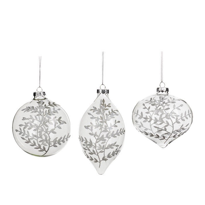 Glass Glitter Leaf/Twig Ball - Country of Origin : Belgium