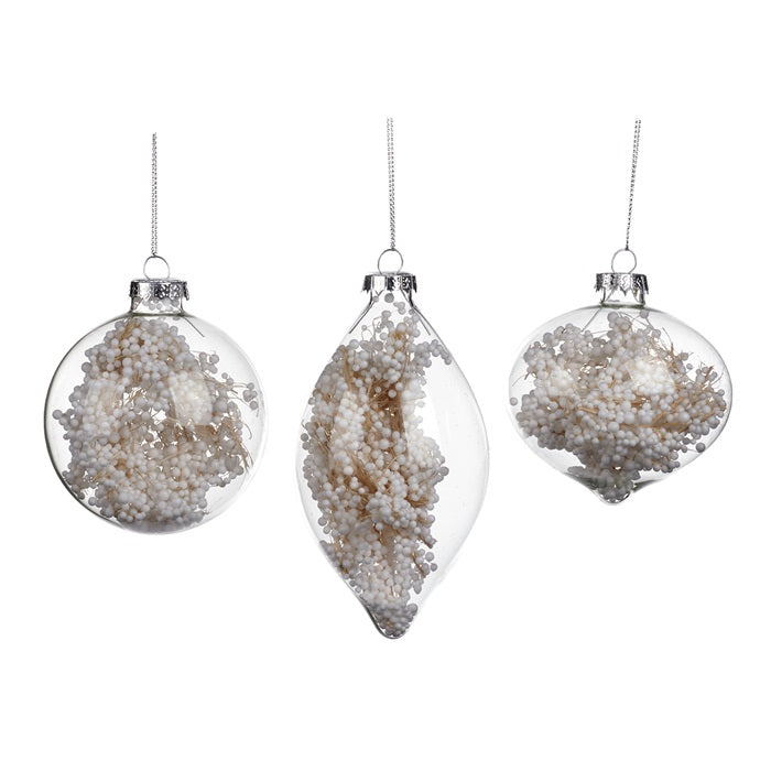 Glass Twig and Berry Filled Ornament Set - Assorted Shapes - Country of Origin : Belgium