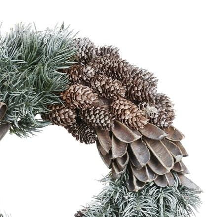 Frosted Pine, Leaf, and Pinecone Wreath - Country of Origin : Belgium