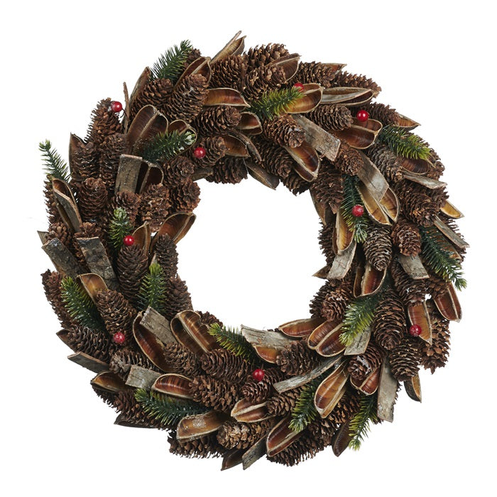 Berry & Pinecone Pod Wreath - Country of Origin : Belgium