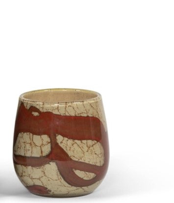 Honey Red Wave Design Scented Candle Votive Bowl - Paris Couture - Large Size - Country of Origin: Belgium