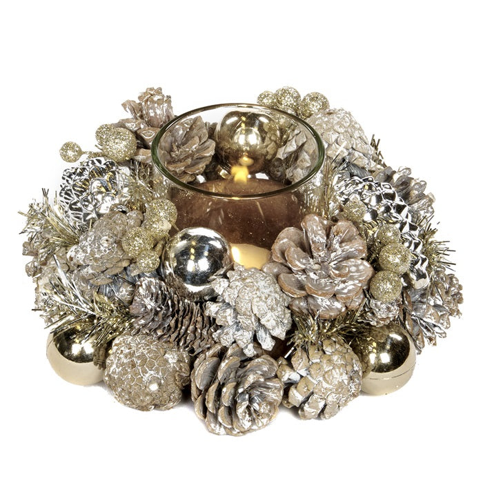 Glass Ornament and Pinecone Votive Holder - Country of Origin : Belgium