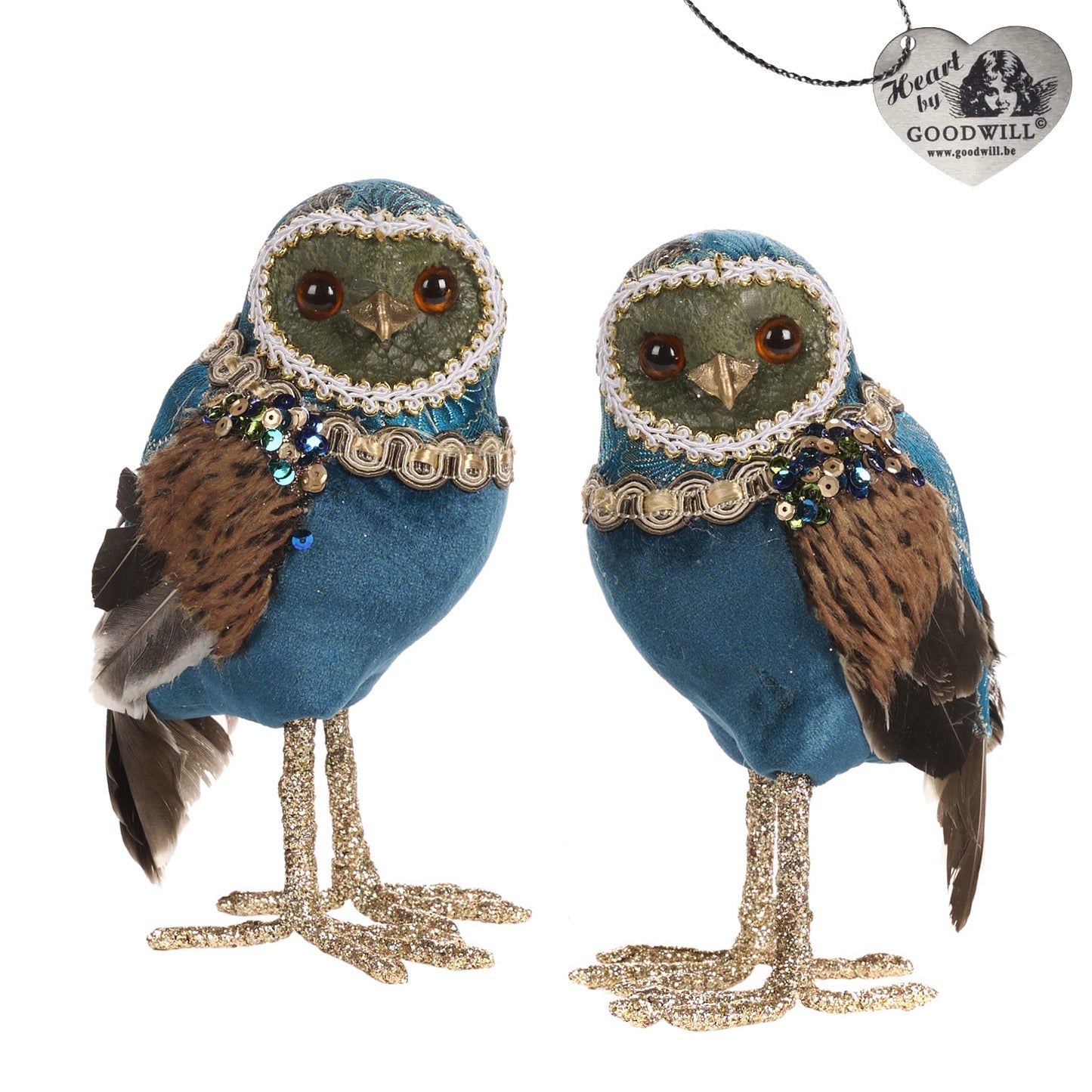 Brocade Plume Owl Figurines 16cm - Country of Origin : Belgium