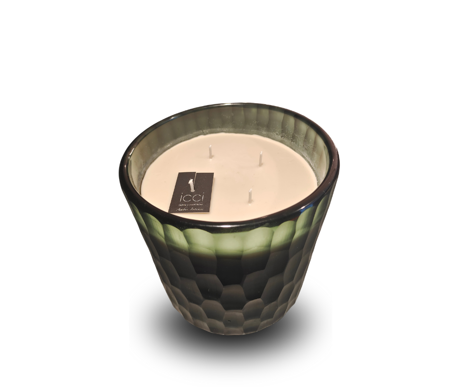 Scented Candle Green Glass Vase with Croco Design - Country of Origin: Belgium