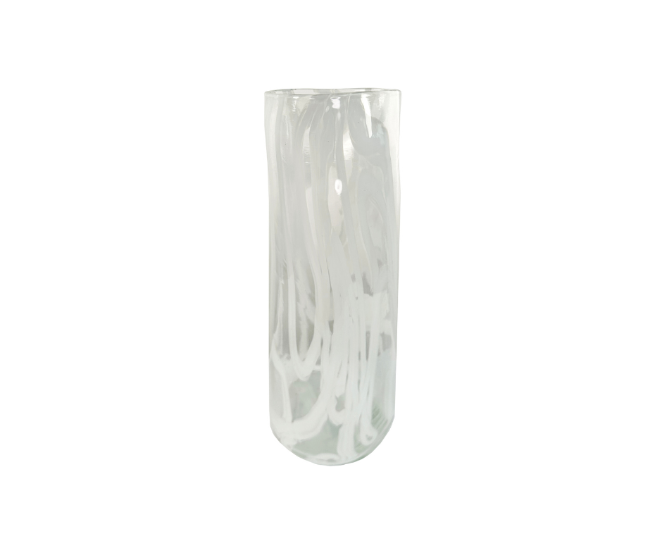 Glass triangle cylinder vase clear white lines d11,5;h39cm - Country of Origin : Estonia