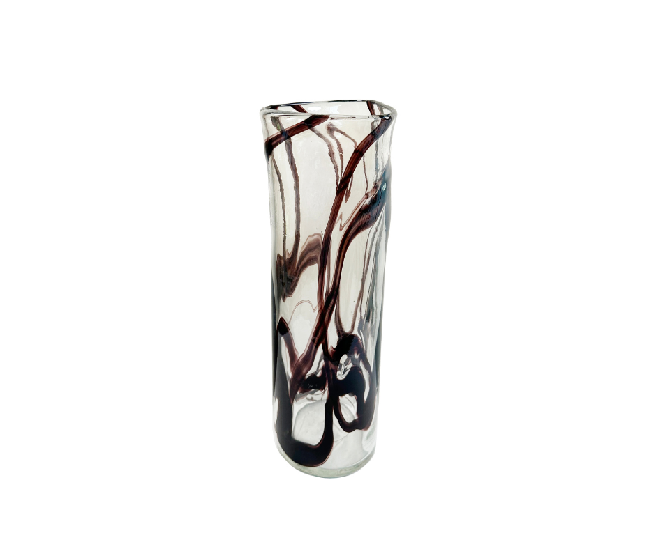 Glass triangle cylinder vase lustered black lines d11,5;h39cm - Country of Origin : Estonia
