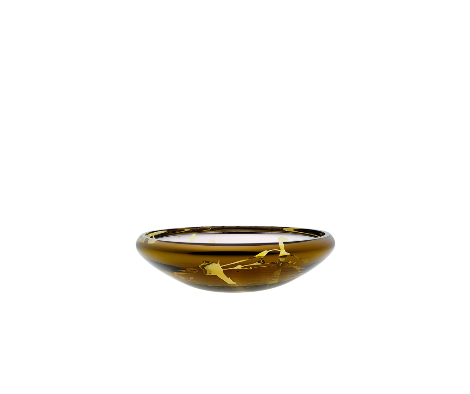DECO Flat Splashed Amber Bowl - Country of Origin : Latvia