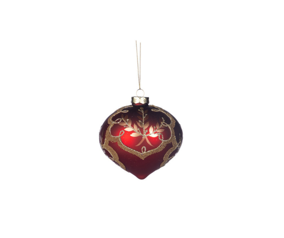 Glass Beaded Leaf and Vine Ball & Finial Ornament – Country of Origin : Belgium