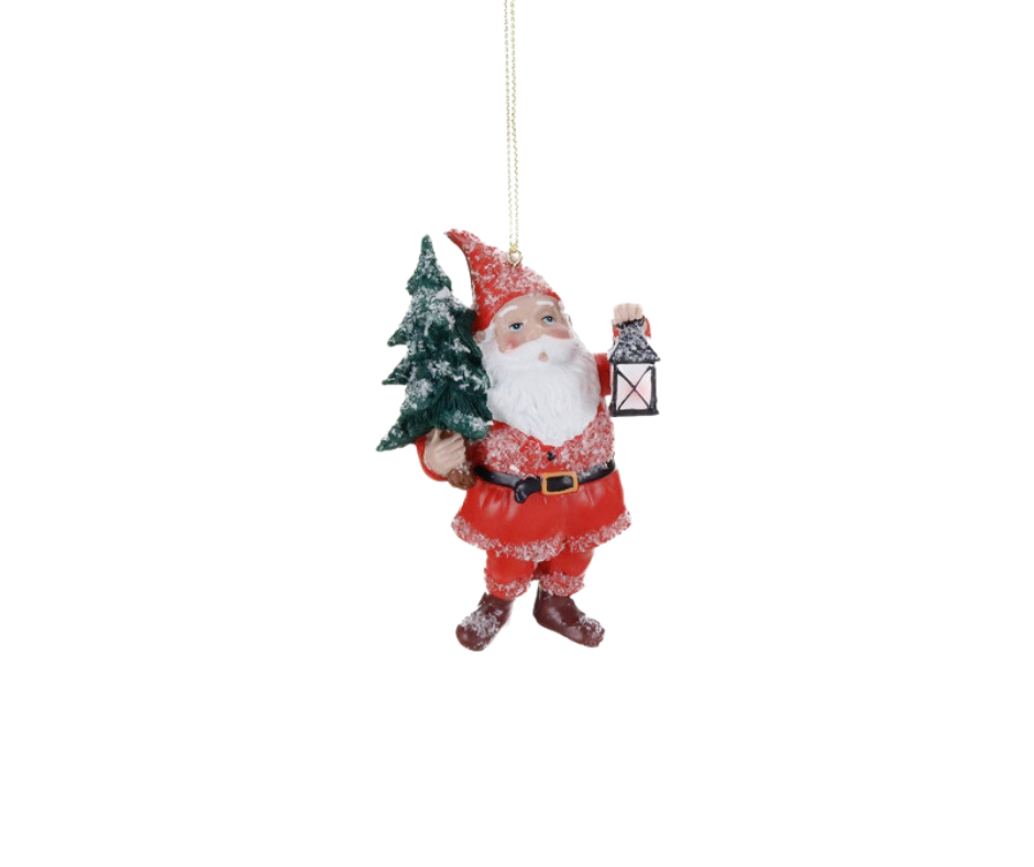 Snowy Woodland Santa Gnome Ornament – 9.5cm – Country of Origin : Belgium
