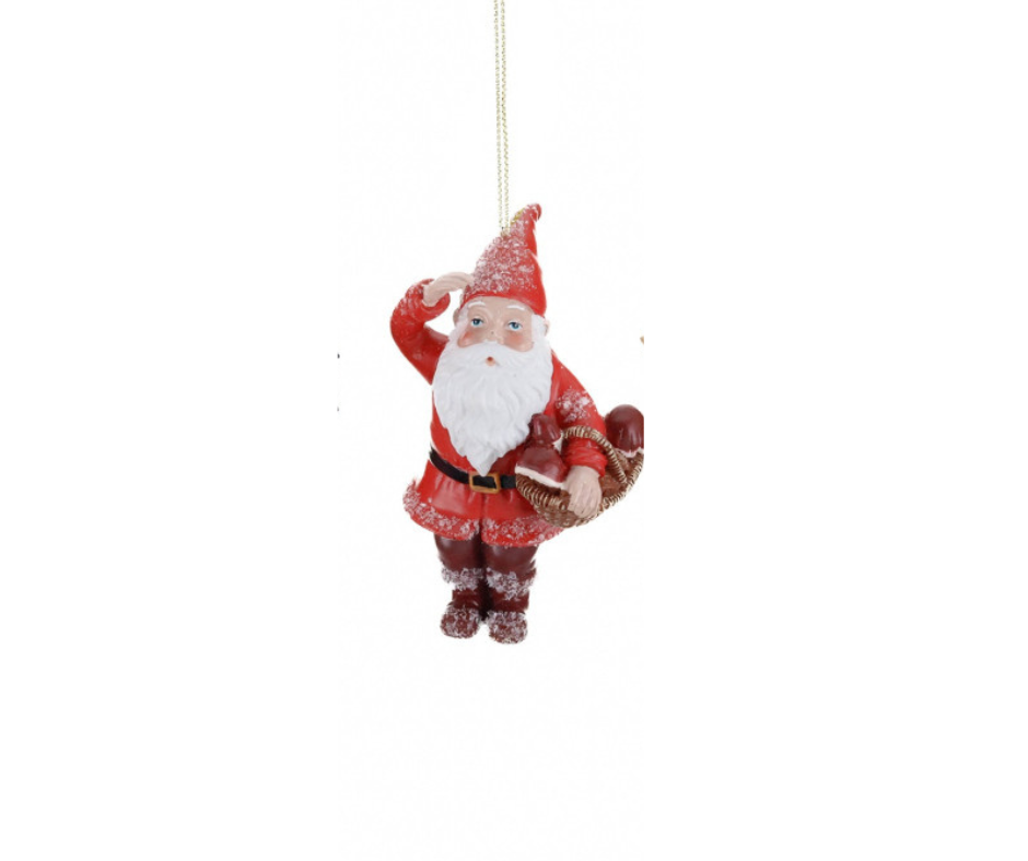 Snowy Woodland Santa Gnome Ornament – 9.5cm – Country of Origin : Belgium