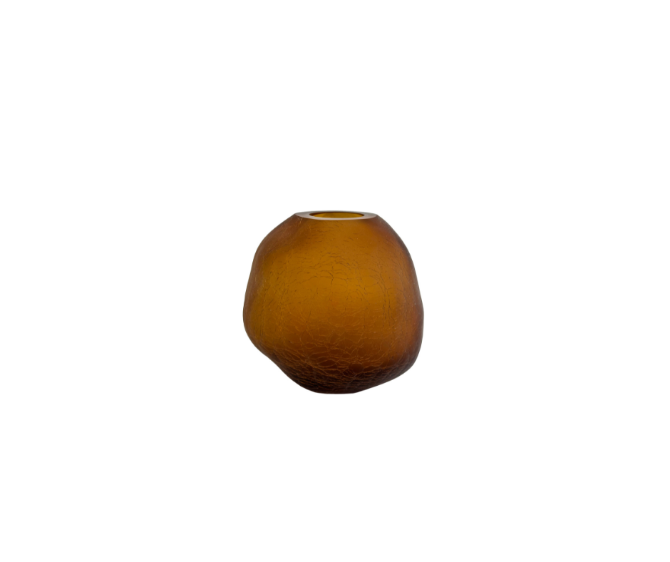 Glass vase organic crackled dark amber mat - Small - Country of Origin: Estonia