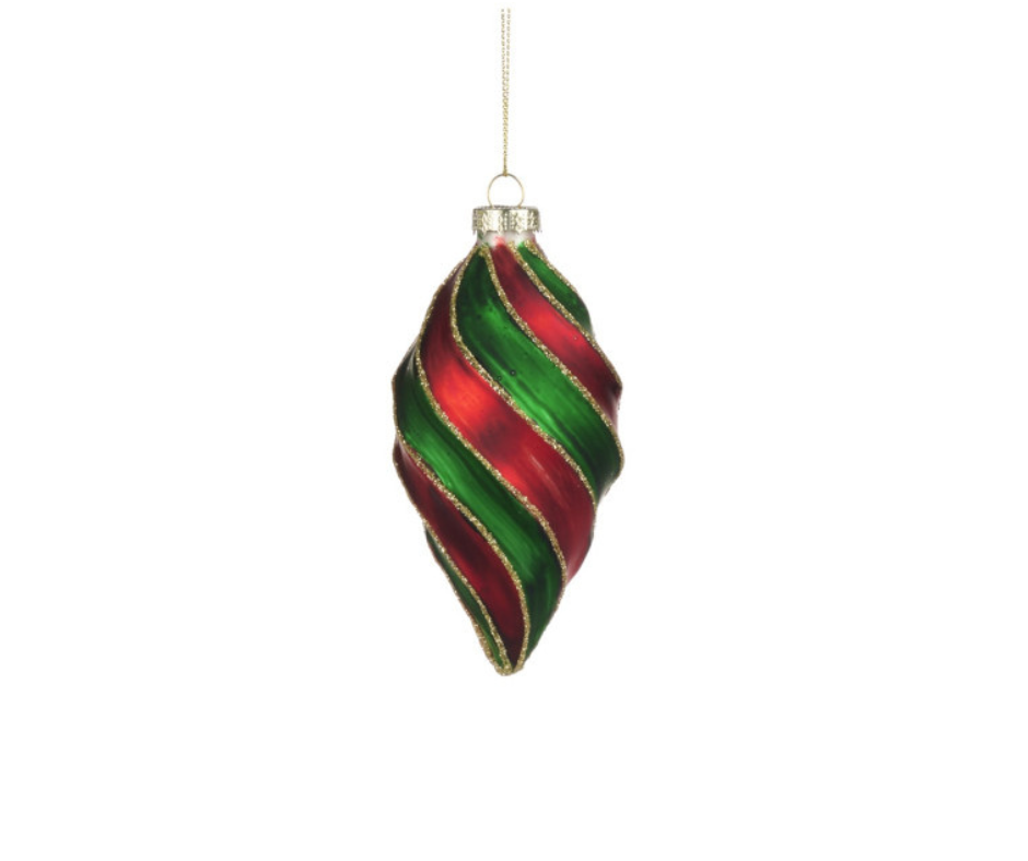 Glass 3D Swirl Stripe Ball & Finial Ornament – 8cm – Country of Origin : Belgium
