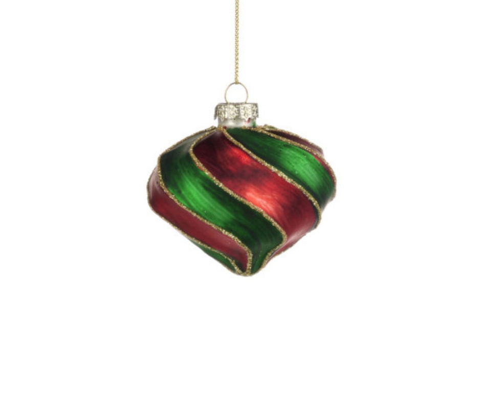 Glass 3D Swirl Stripe Ball & Finial Ornament – 8cm – Country of Origin : Belgium