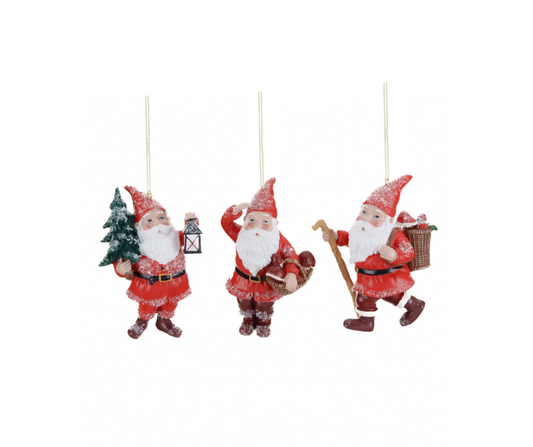 Snowy Woodland Santa Gnome Ornament – 9.5cm – Country of Origin : Belgium