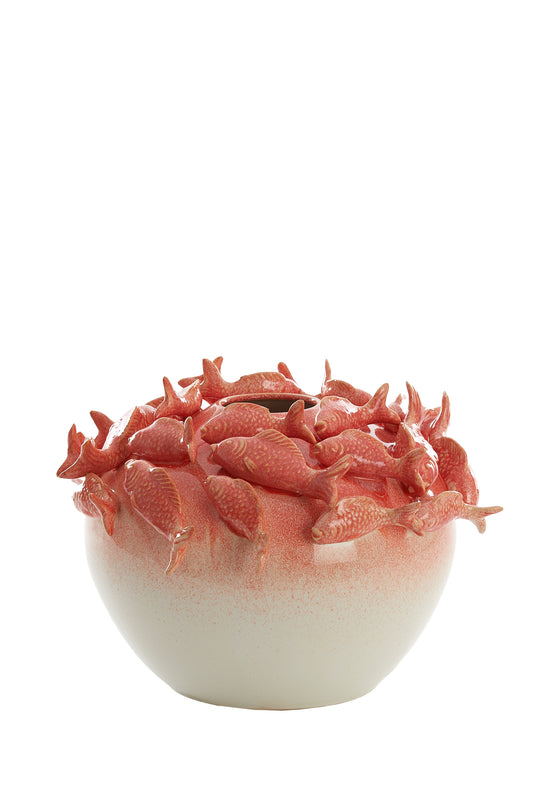 Fish Decorative Vase in Coral + Cream  – Country of Origin : Netherlands