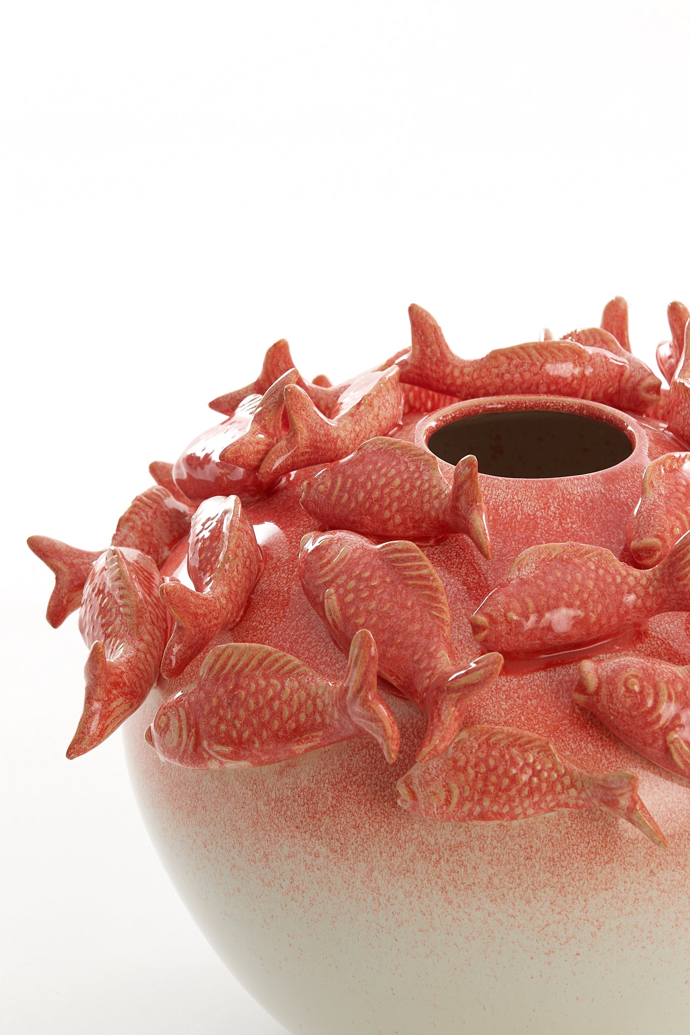 Fish Decorative Vase in Coral + Cream  – Country of Origin : Netherlands