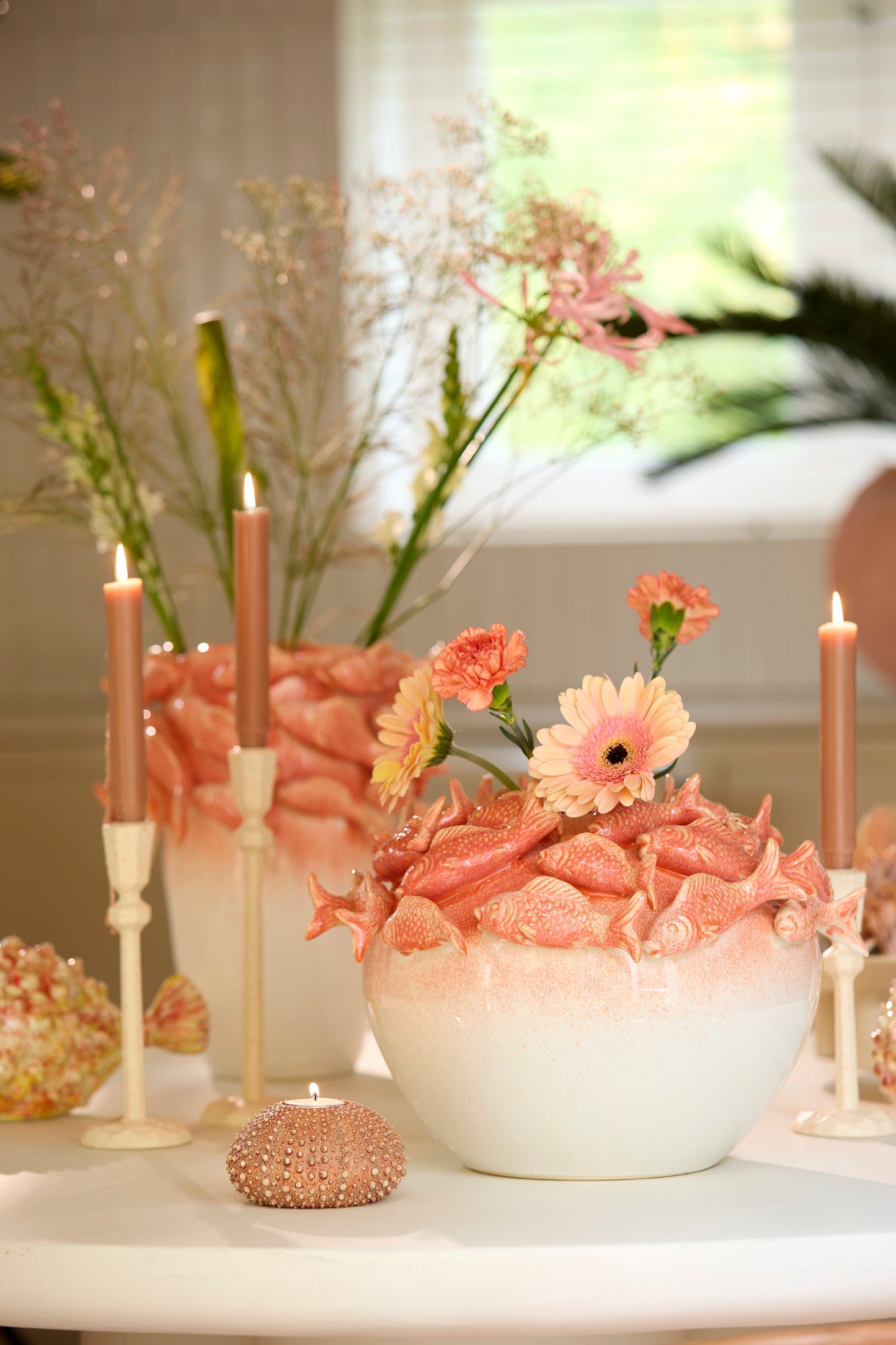 Fish Decorative Vase in Coral + Cream  – Country of Origin : Netherlands