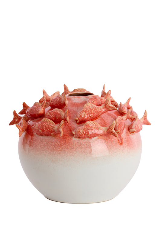 Fish Decorative Vase in Coral + Cream  – Country of Origin : Netherlands