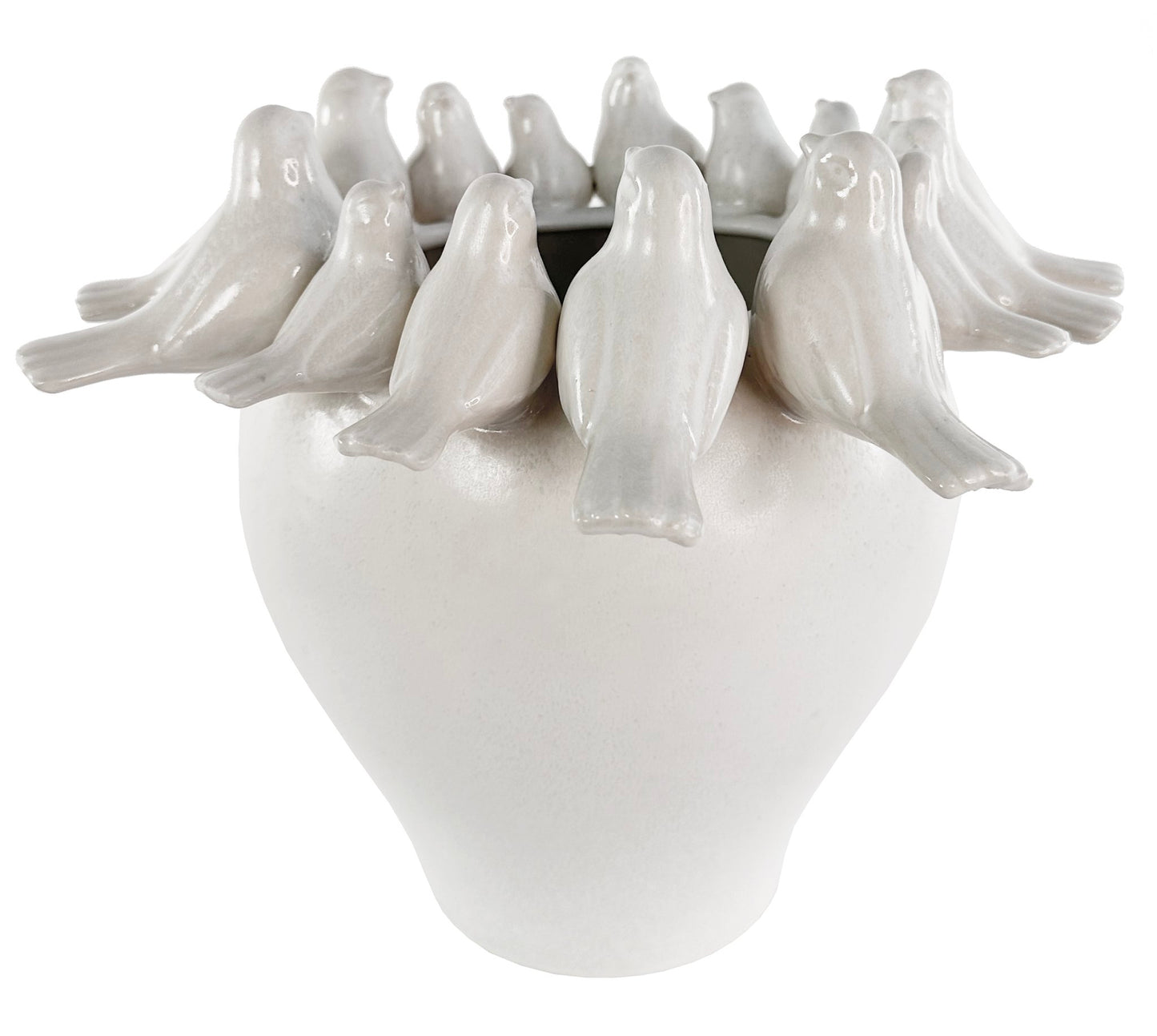 Ceramic vase with birds off white d32;h25cm - Country of Origin: Estonia