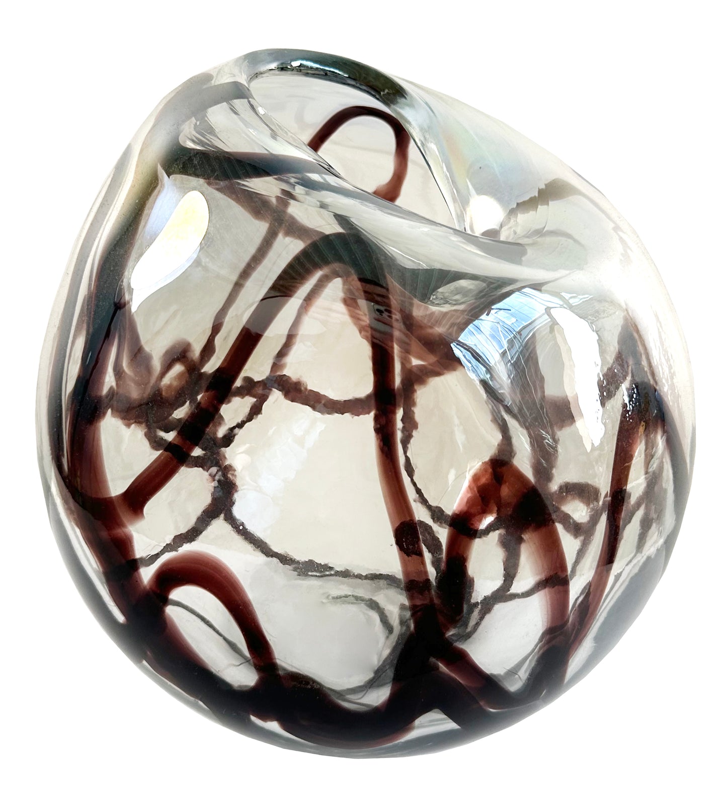 Glass organic ball shape vase lustered black lines d20-22;h22cm - Country of Origin : Estonia