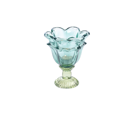 Glass Flower on Stand Votive Table Top – 18cm – Country of Origin : Belgium