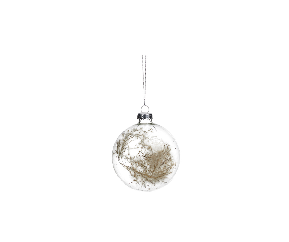 Glass Dried Plant Ball Ornament  - 8 cm - Country of Origin : Belgium