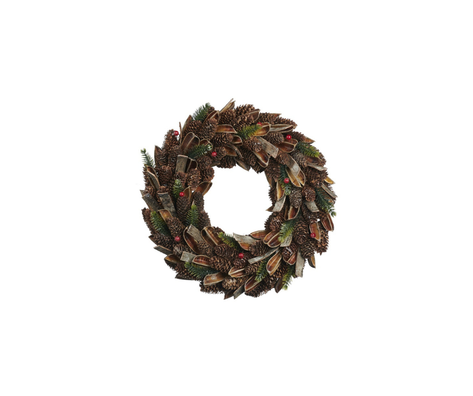 Berry & Pinecone Pod Wreath - Country of Origin : Belgium