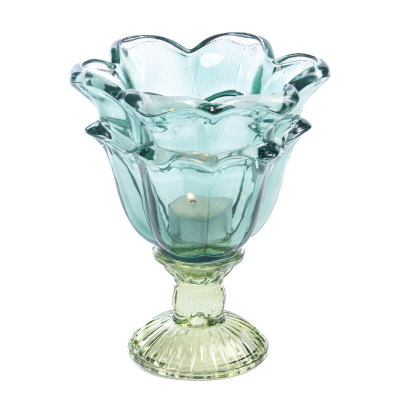 Glass Flower on Stand Votive Table Top – 18cm – Country of Origin : Belgium