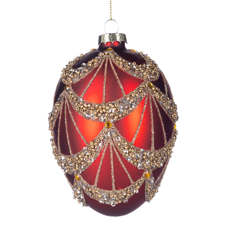Glass Sequin Beaded Swag Egg Ornament – 12cm – Country of Origin : Belgium