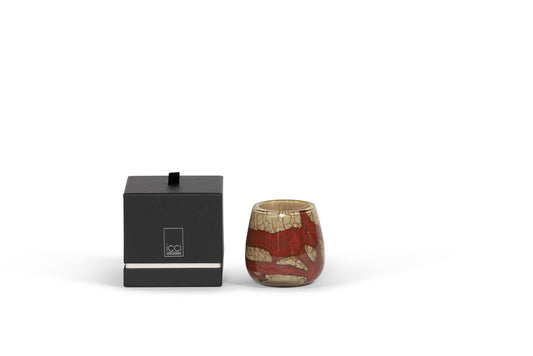 Honey Red Wave Design Scented Candle Votive Bowl - Paris Couture - Medium Size - Country of Origin: Belgium