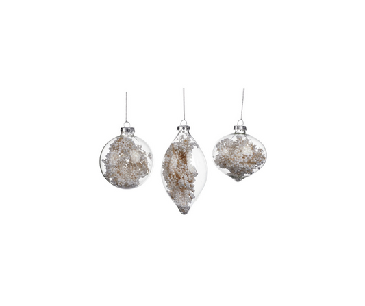 Glass Twig and Berry Filled Ornament Set - Assorted Shapes - Country of Origin : Belgium
