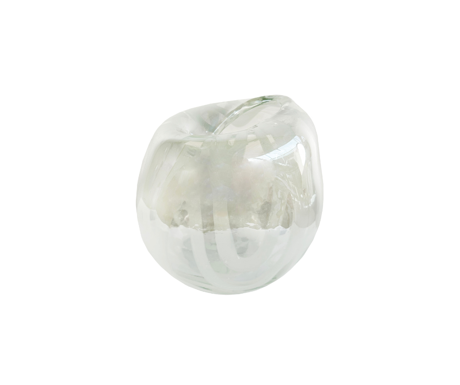 Glass organic ball shape vase clear white lines d17;h19cm - Country of Origin : Estonia