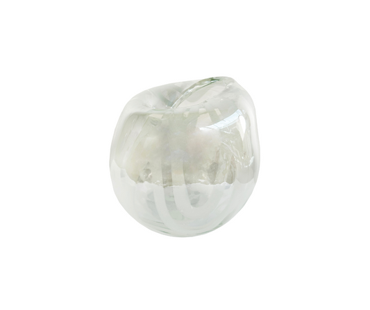 Glass organic ball shape vase clear white lines d17;h19cm - Country of Origin : Estonia