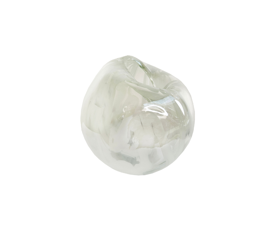 Glass organic ball shape vase clear white lines d20-22;h22cm - Country of Origin : Estonia