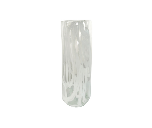 Glass triangle cylinder vase clear white lines d11,5;h39cm - Country of Origin : Estonia
