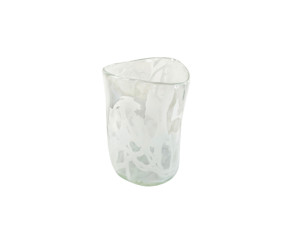 Glass triangle cylinder vase clear white lines d15;h21cm - Country of Origin : Estonia