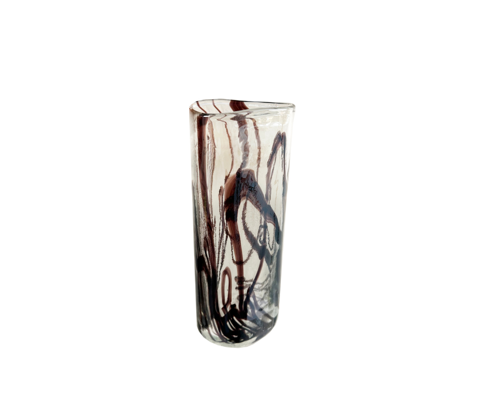 Glass triangle cylinder vase lustered black lines d11,5;h30,5cm - Country of Origin : Estonia