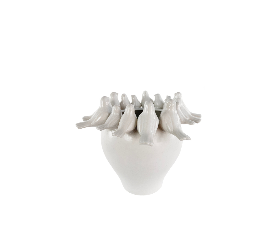 Ceramic vase with birds off white d32;h25cm - Country of Origin: Estonia