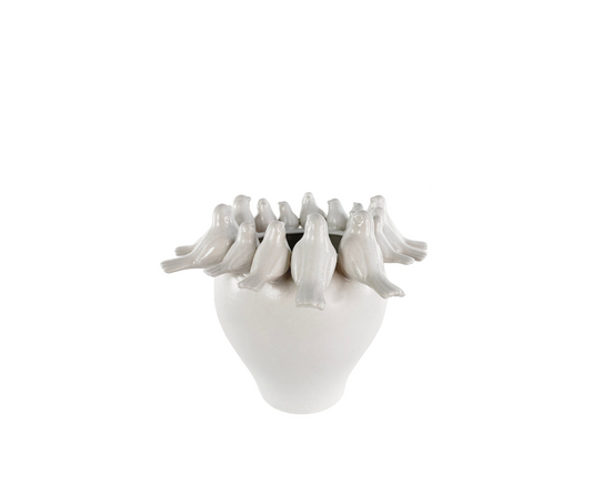 Ceramic vase with birds off white d32;h25cm - Country of Origin: Estonia