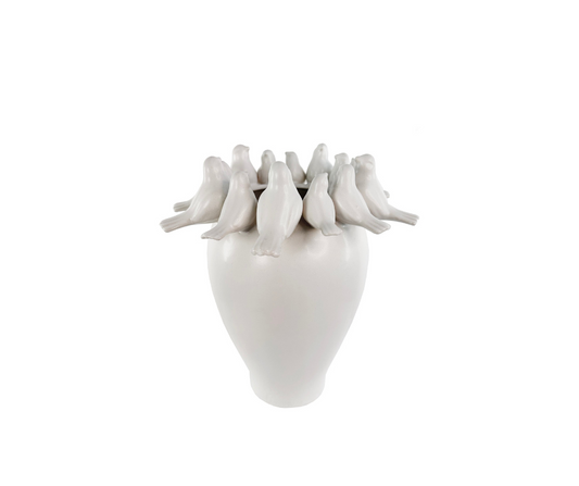 Ceramic vase with birds off white d30;h34cm - Country of Origin: Estonia