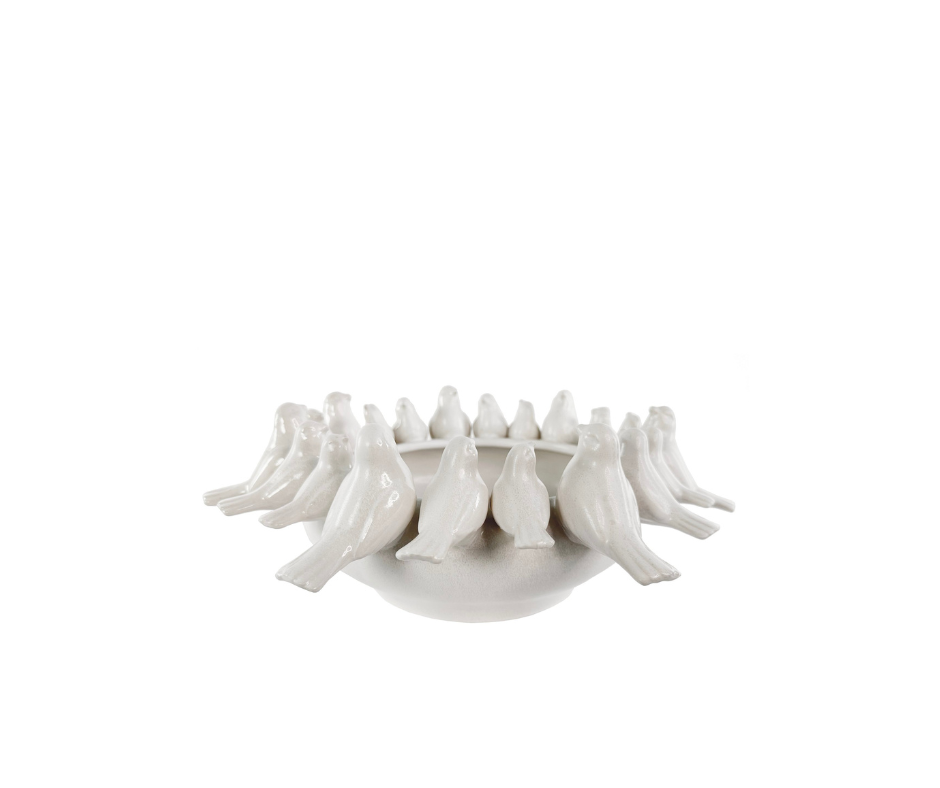 Ceramic vase with birds off white d37;h1 - Country of Origin: Estonia